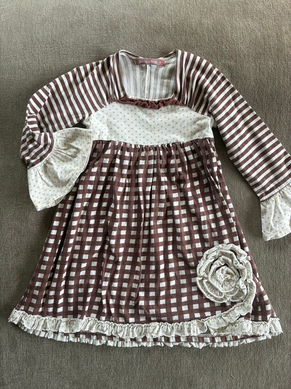 Jelly the Pug Girls Size 6 Dress Brown Gingham Boutique | 100% cotton